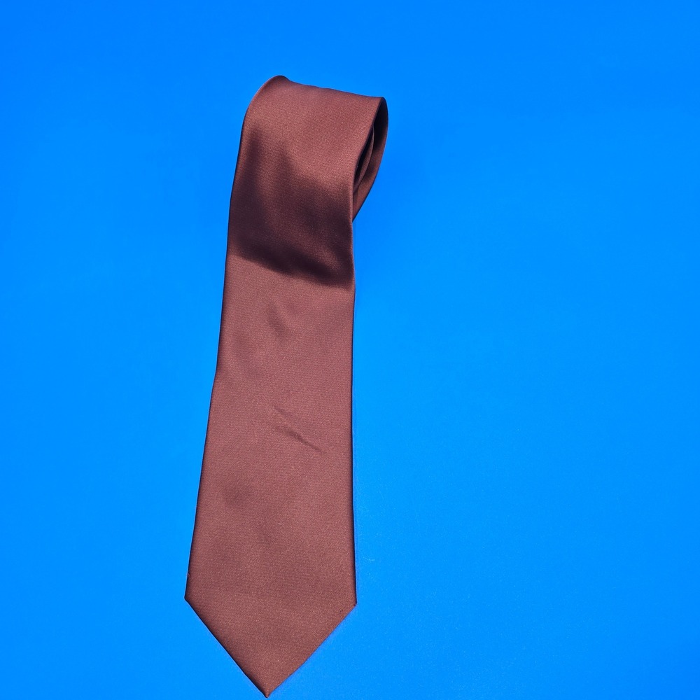 Antonia Collection Silk Tie Solid Copper Brown Hand Made Satin Necktie Formal